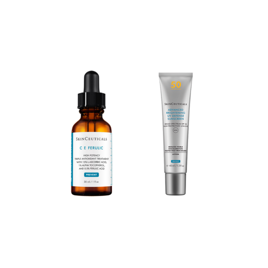 SkinCeuticals CE Ferulic 30ml and Advanced Brightening UV Defense SPF50 40ml on a white background