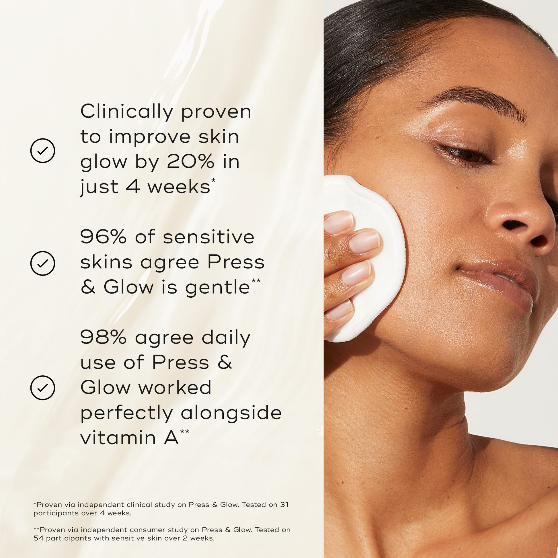 Medik8 Press & Glow key benefits - daily exfoliating PHA tonic for a smoother, brighter everyday glow