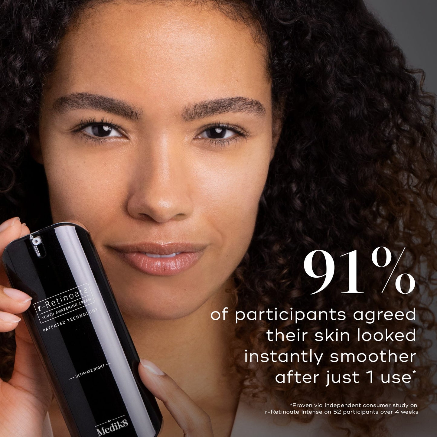 Medik8 r-Retinoate Intense claim panel - 91% agreed skin looked instantly smoother after one use