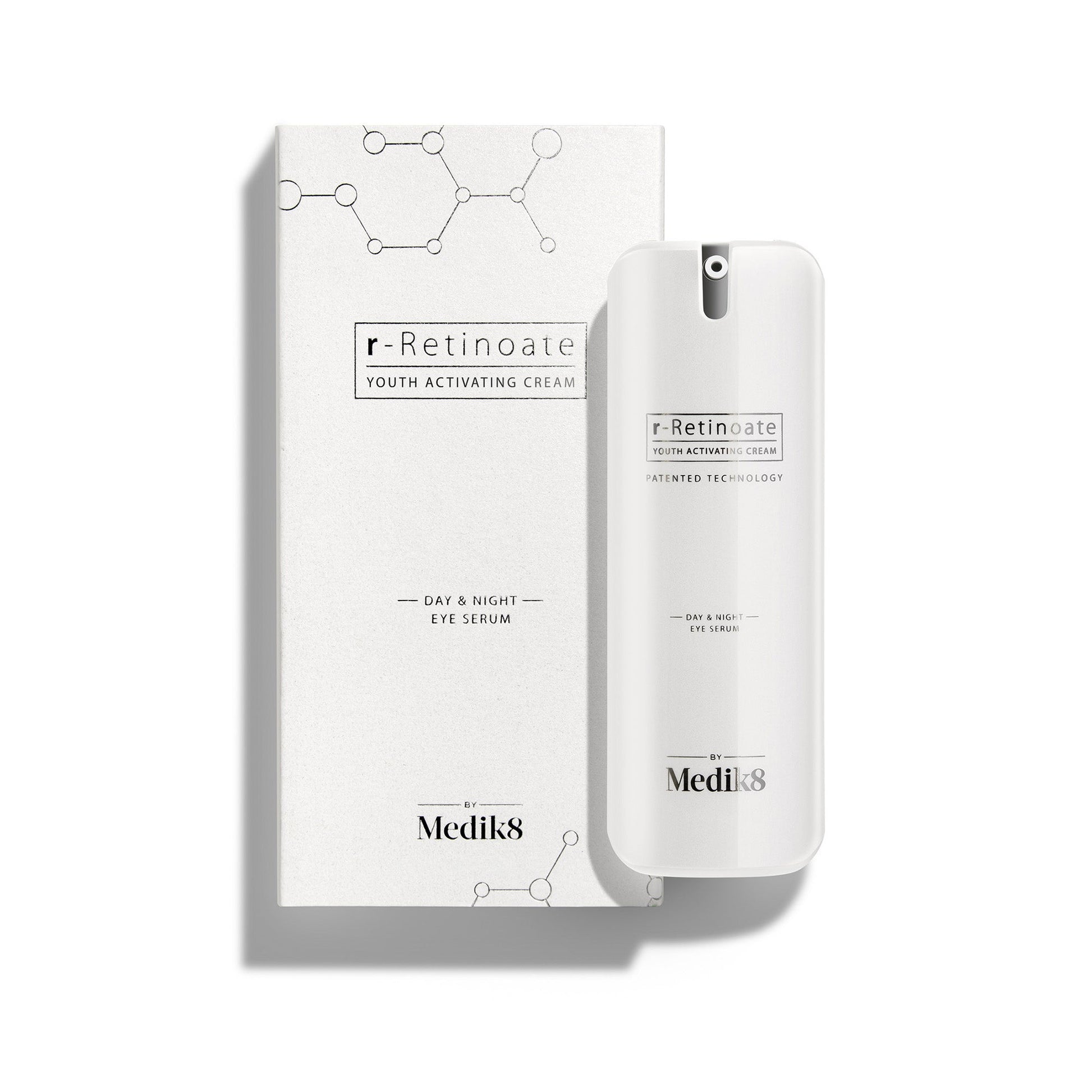 Medik8 r-Retinoate Day and Night Eye Serum 15ml bottle shown beside its carton