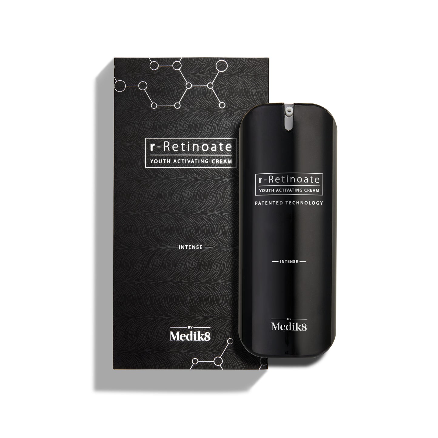 Medik8 r-Retinoate Intense 50ml bottle shown beside its outer carton