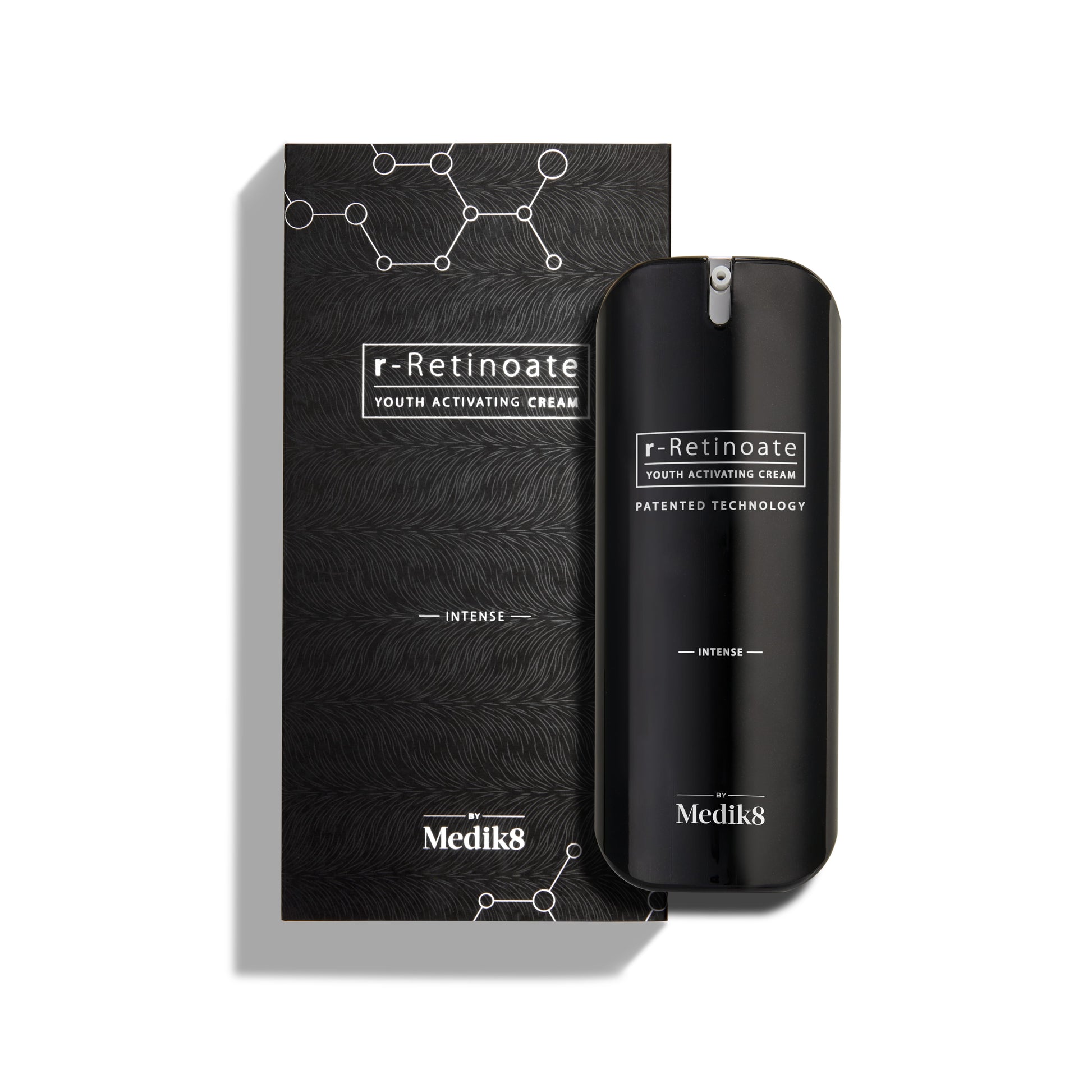 Medik8 r-Retinoate Intense 50ml bottle shown beside its outer carton