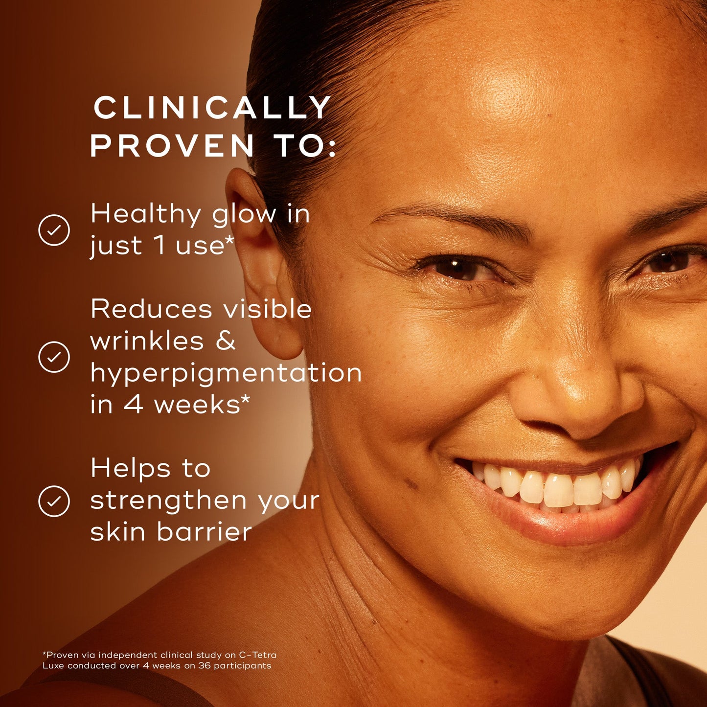 Medik8 C-Tetra Luxe clinically proven benefits - healthy glow in 1 use, reduces visible wrinkles and hyperpigmentation in 4 weeks