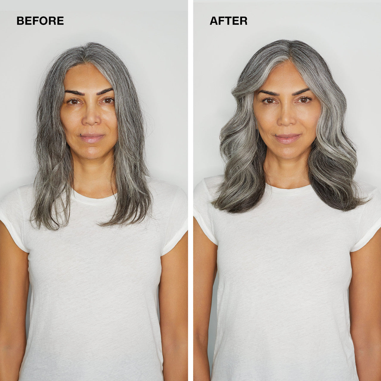 Model before and after using Paul Mitchell Extra-Body volumising range
